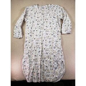 Intimate Options Dress Large L‎ Ivory Penguin Print Cotton Henley Neck Nightwear